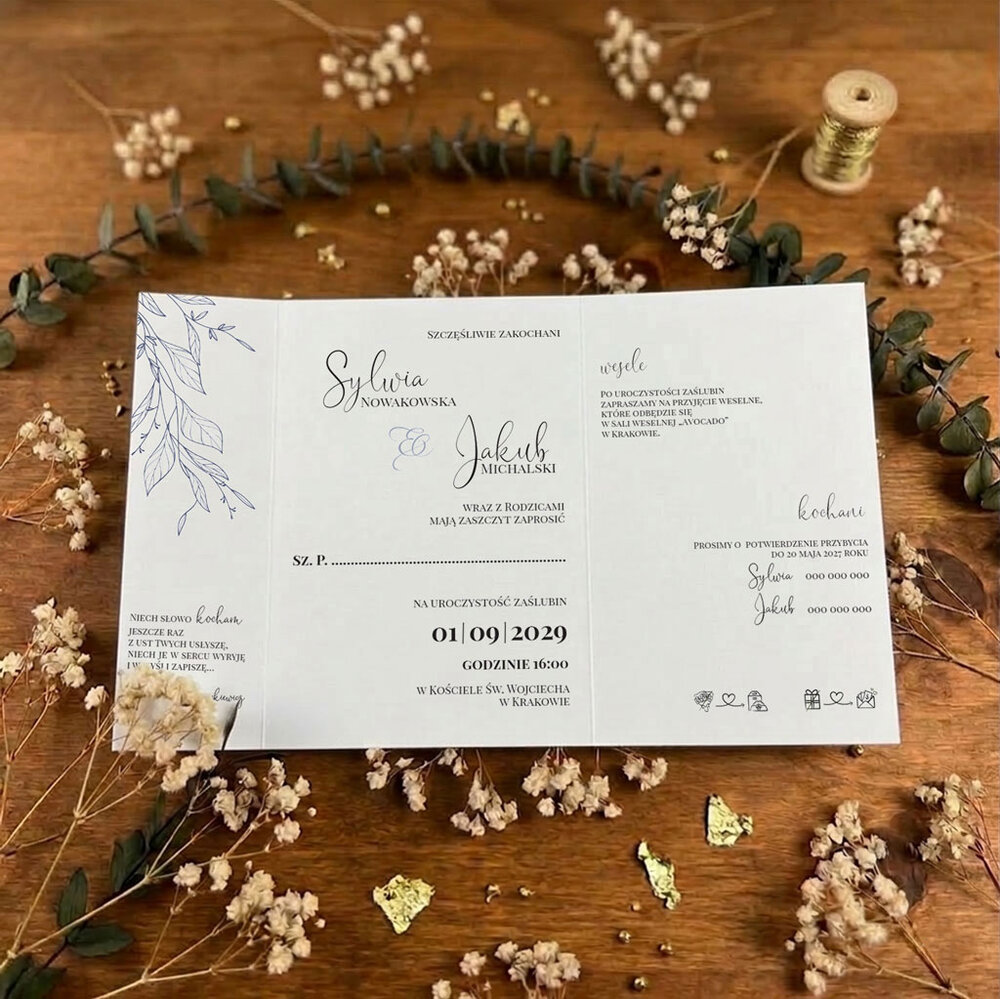 Zaproszenia ślubne ze złotym serduszkiem - Bella 5