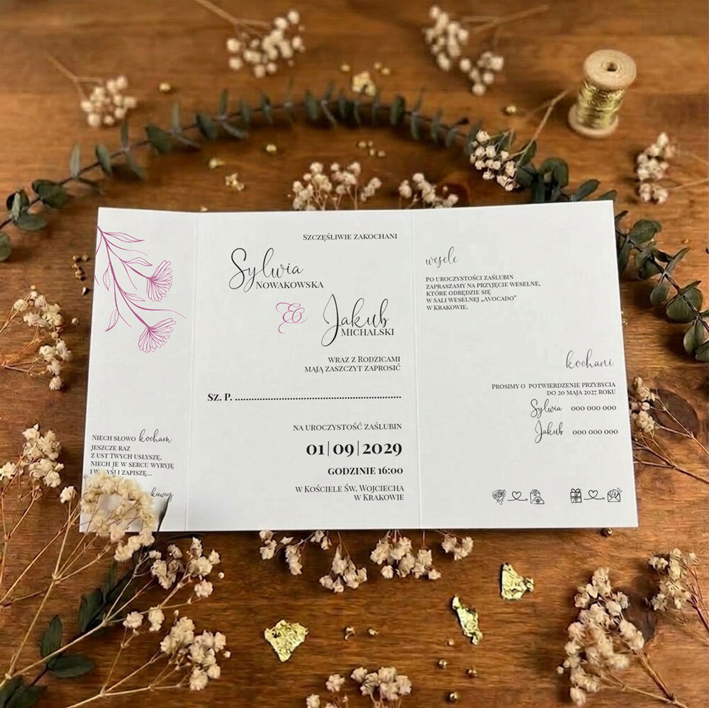 Zaproszenia ślubne ze złotym serduszkiem - Bella 7