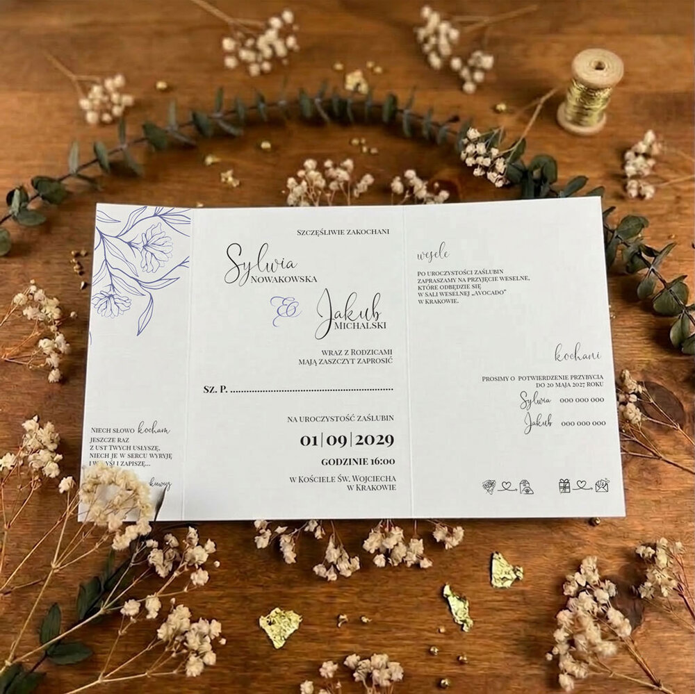 Zaproszenia ślubne ze złotym serduszkiem - Bella 9