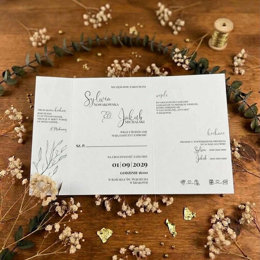 Zaproszenia ślubne ze złotym serduszkiem - Bella 13