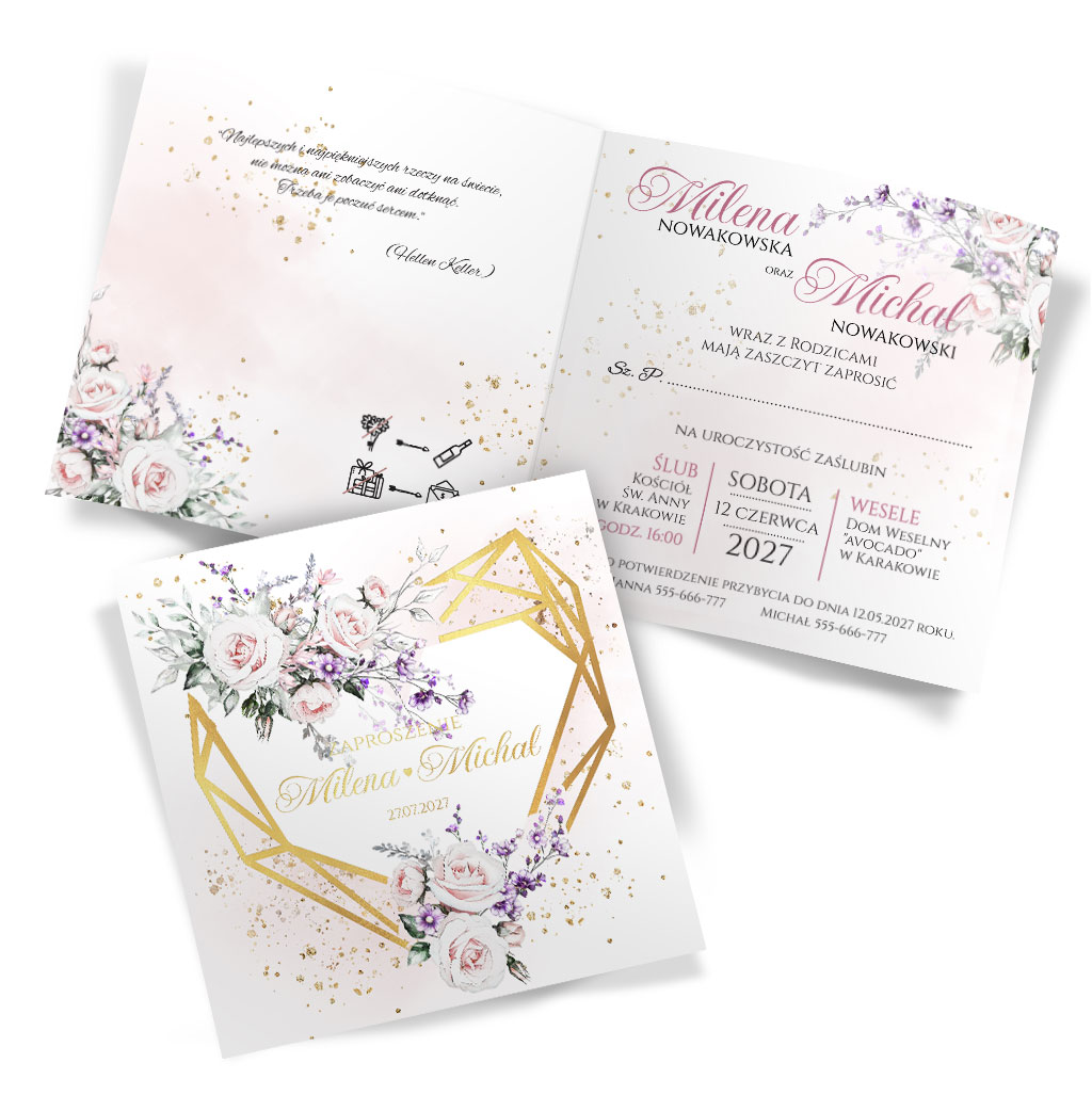 Złocone zaproszenia ślubne Ariana2