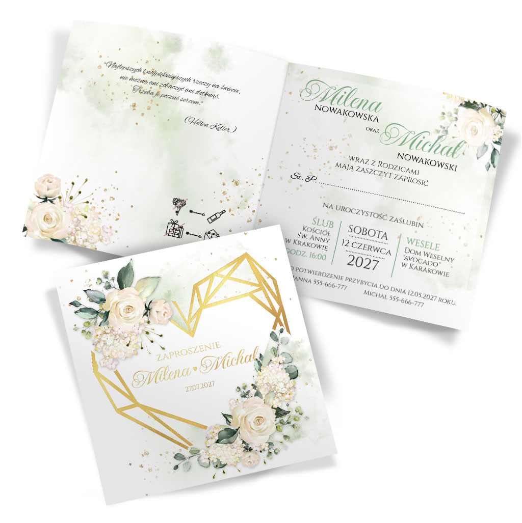 Złocone zaproszenia ślubne Ariana2