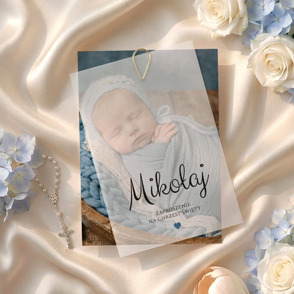 Zaproszenia na chrzest kalka ze zdjęciem - Maura