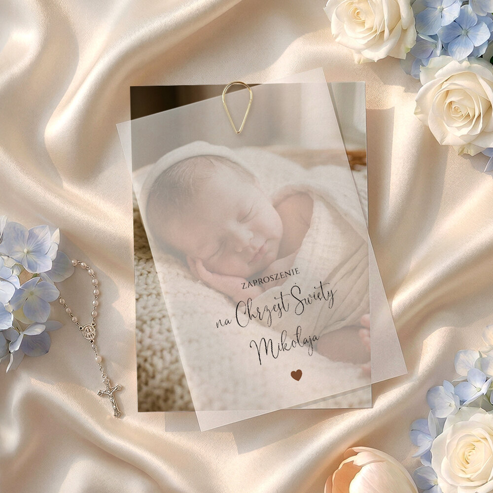 Zaproszenia na chrzest kalka ze zdjęciem - Maura