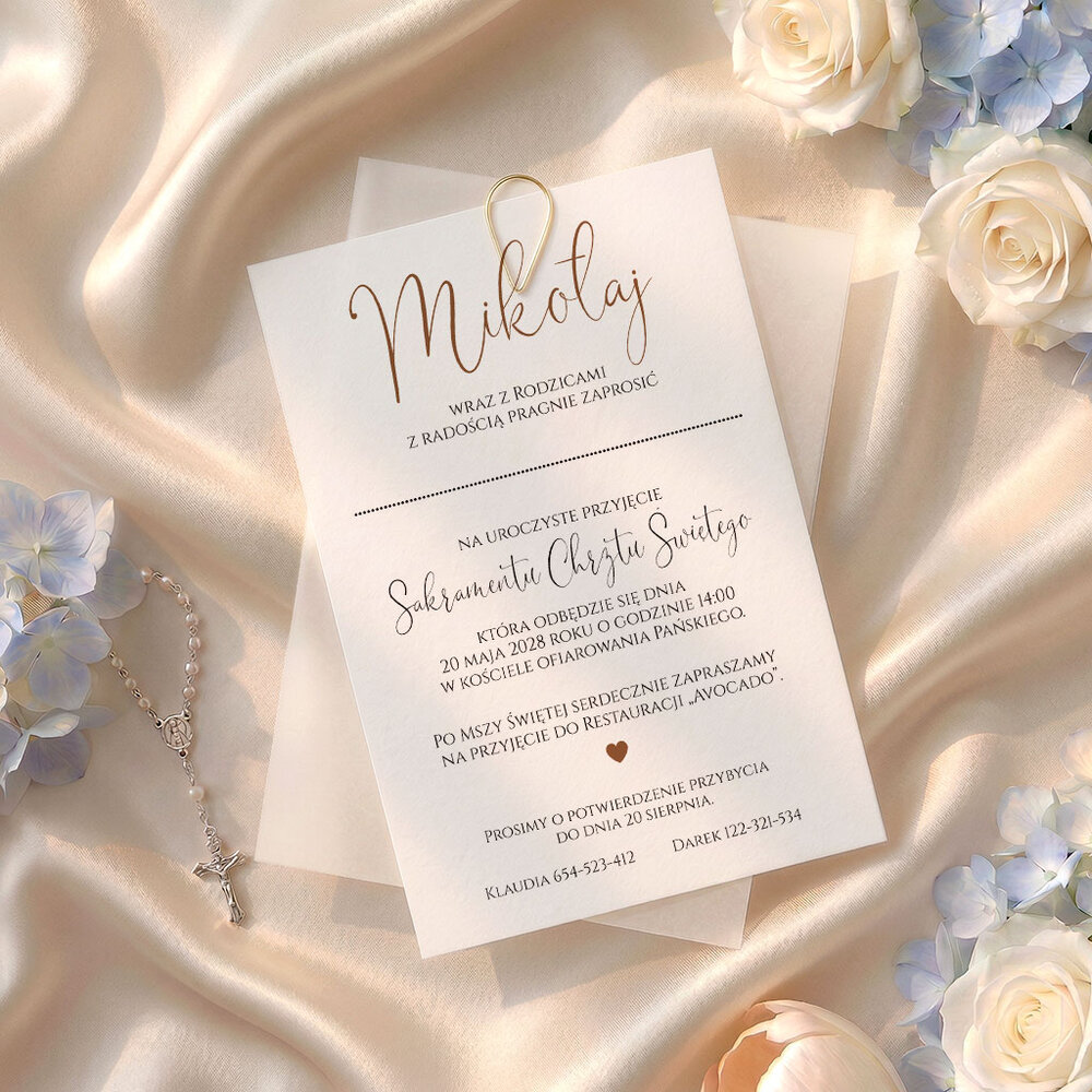 Zaproszenia na chrzest kalka ze zdjęciem - Maura
