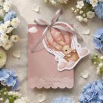 Zaproszenia na chrzest z ozdobnym wycięciem ze wstążką - Lea