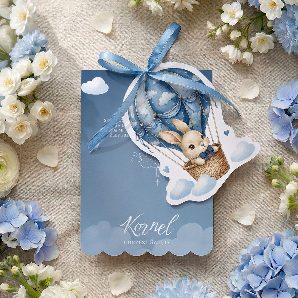 Zaproszenia na chrzest z ozdobnym wycięciem ze wstążką - Lea