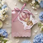 Zaproszenia na chrzest z ozdobnym wycięciem ze wstążką - Lea