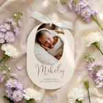 Zaproszenia na chrzest owalne ze wstążką - Agnes