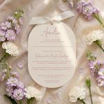 Zaproszenia na chrzest owalne ze wstążką - Agnes