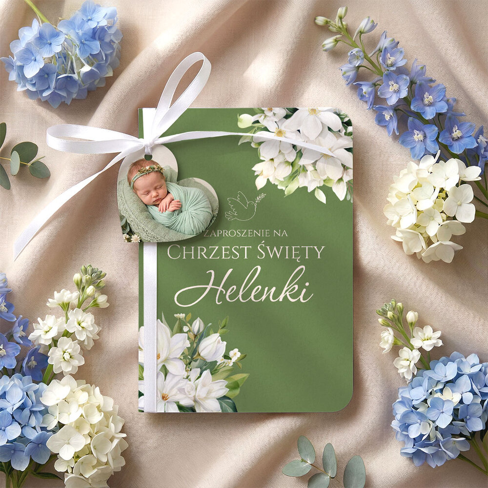 Zaproszenia na chrzest z zawieszką w kształcie serduszka - Bessie