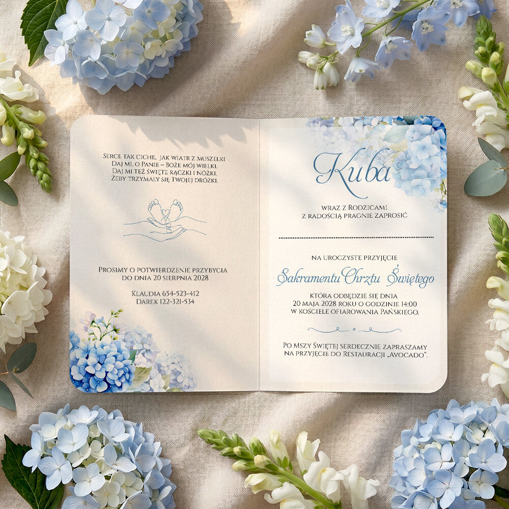 Zaproszenia na chrzest z zawieszką w kształcie serduszka - Bessie