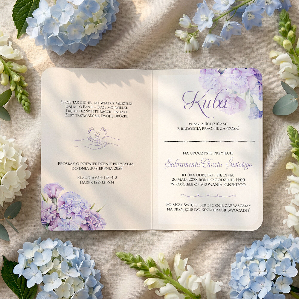 Zaproszenia na chrzest z zawieszką w kształcie serduszka - Bessie