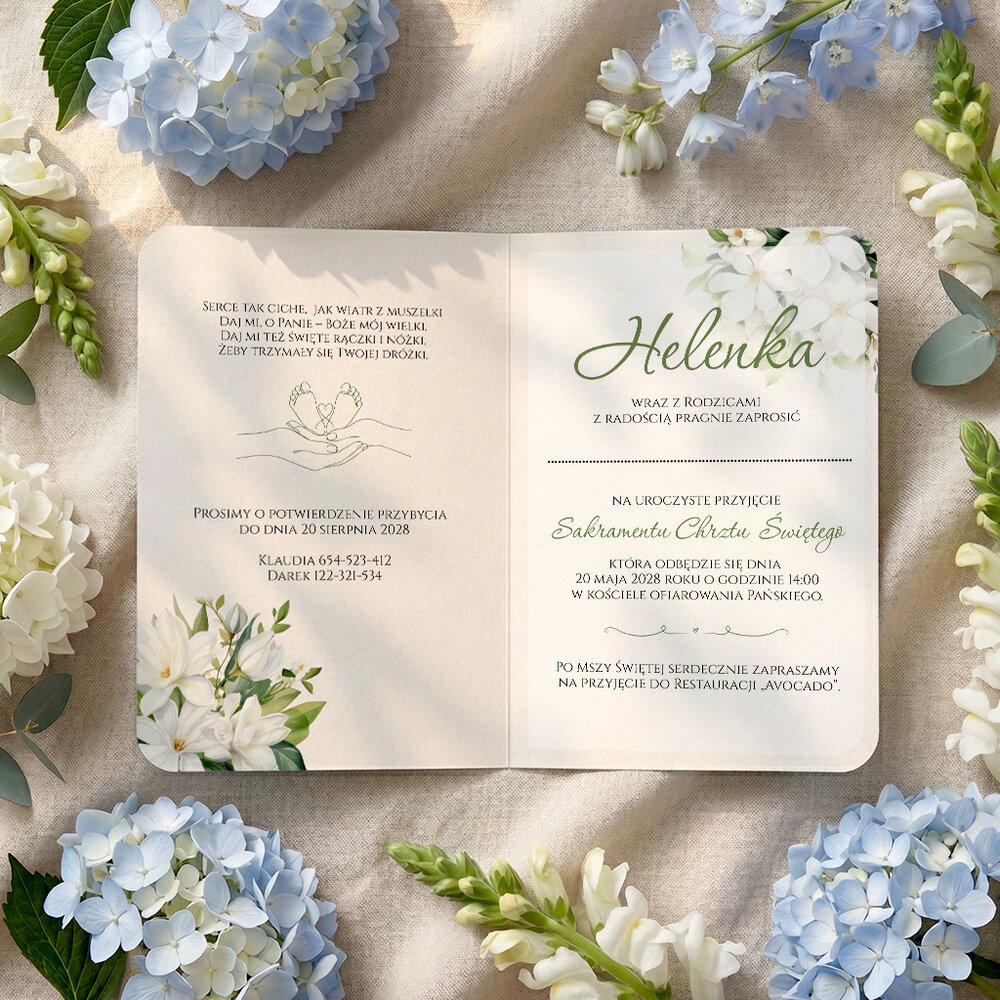 Zaproszenia na chrzest z zawieszką w kształcie serduszka - Bessie