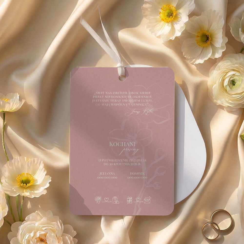 Zaproszenia ślubne owalne ze wstążką - Sonia