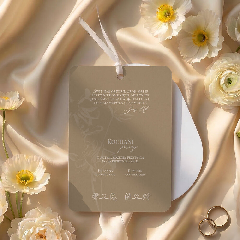 Zaproszenia ślubne owalne ze wstążką - Sonia
