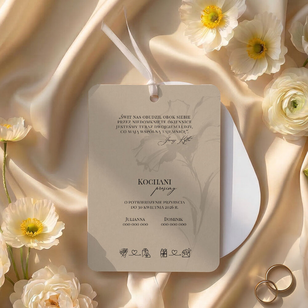 Zaproszenia ślubne owalne ze wstążką - Sonia