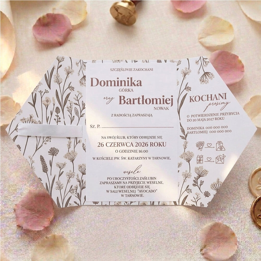 Zaproszenia ślubne B6 składane - Rita 10