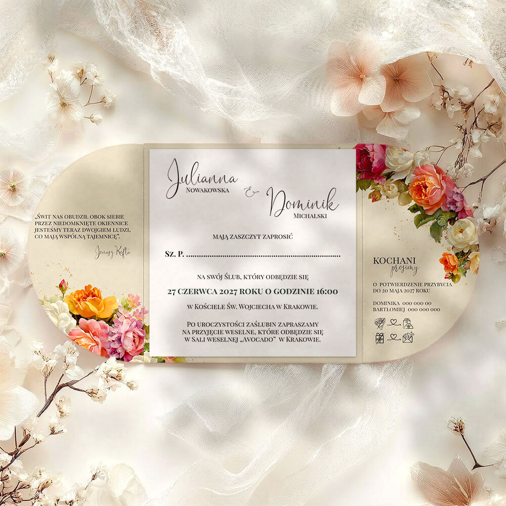 Zaproszenia ślubne składane - Sybila