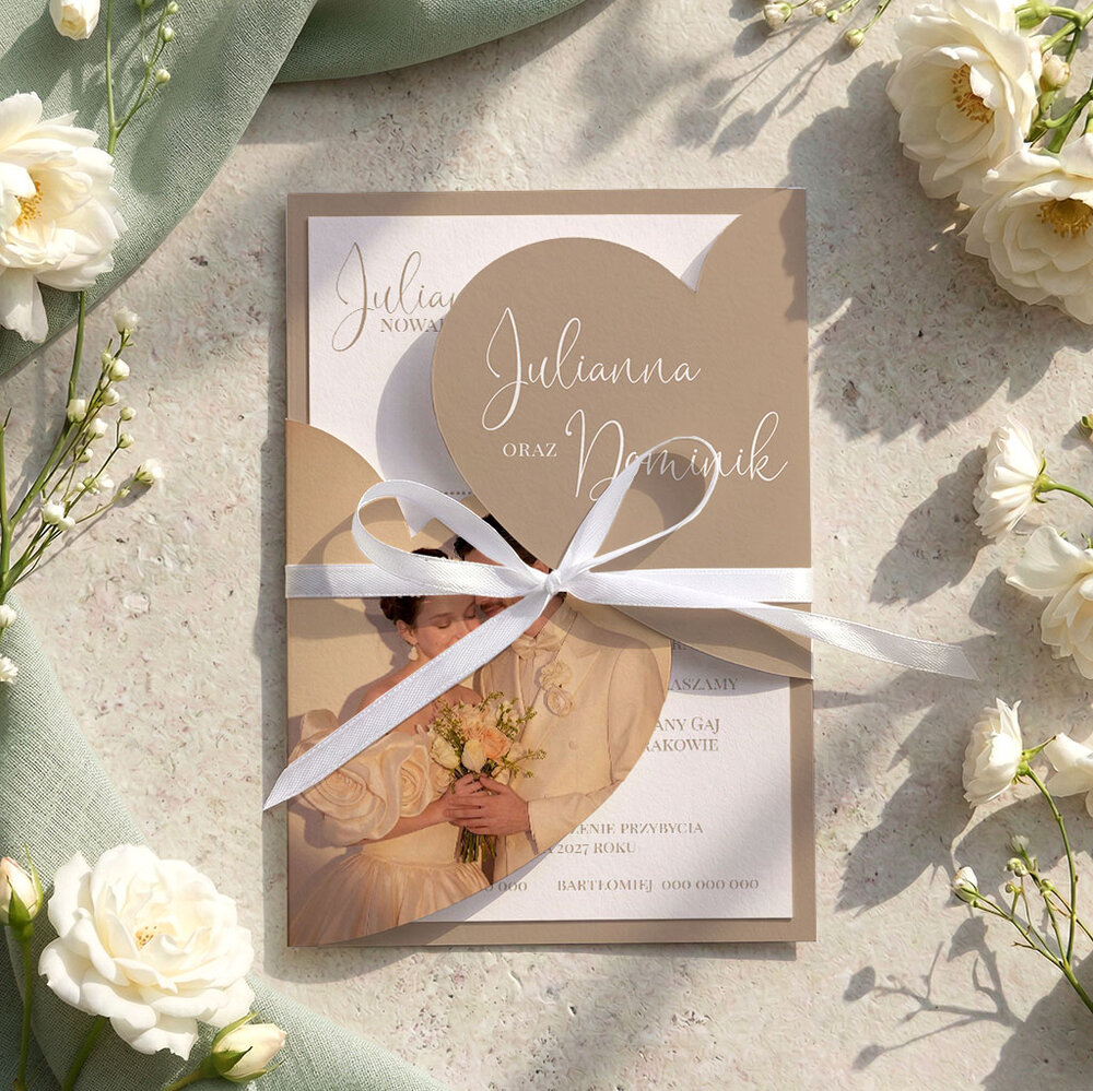 Zaproszenia ślubne serca z wkładką - Koleta