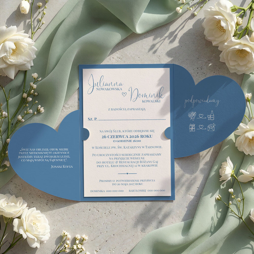 Zaproszenia ślubne serca z wkładką - Koleta