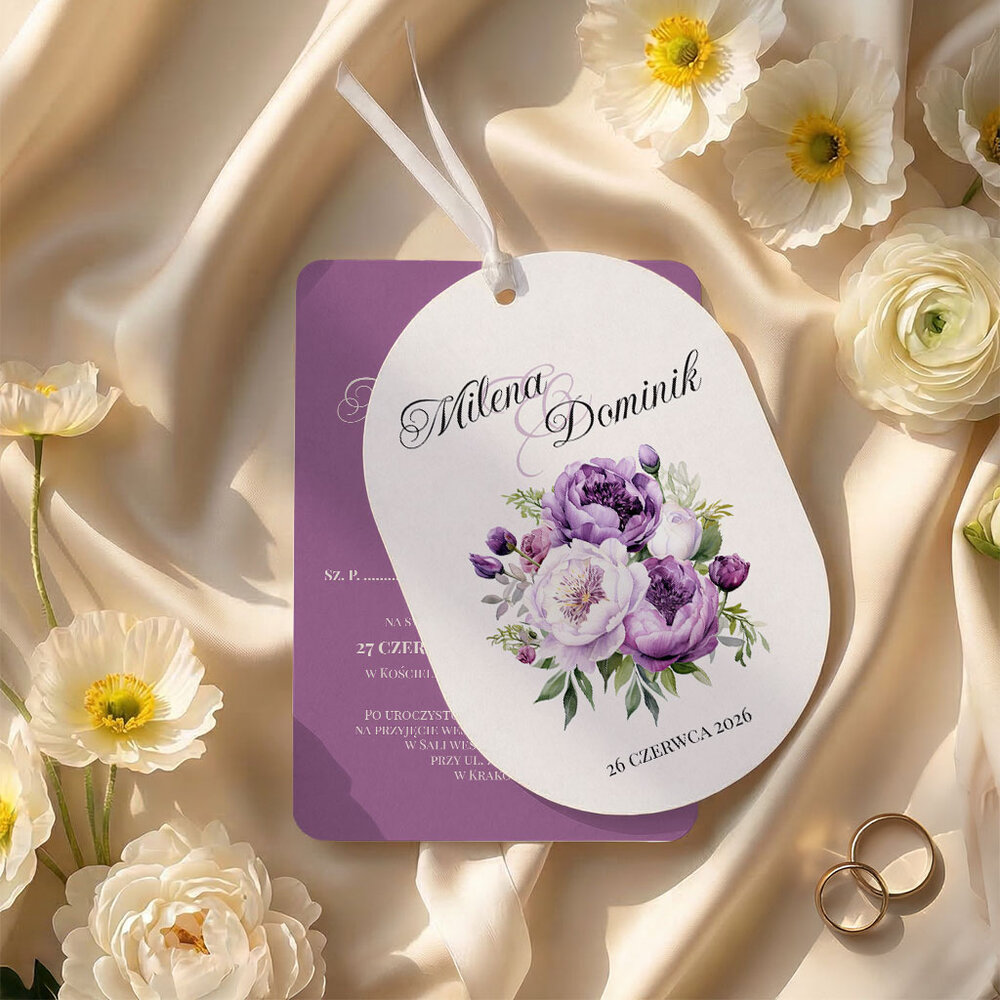 Zaproszenia ślubne owalne ze wstążką - Jowita
