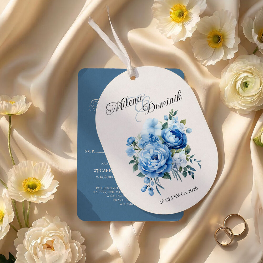 Zaproszenia ślubne owalne ze wstążką - Jowita