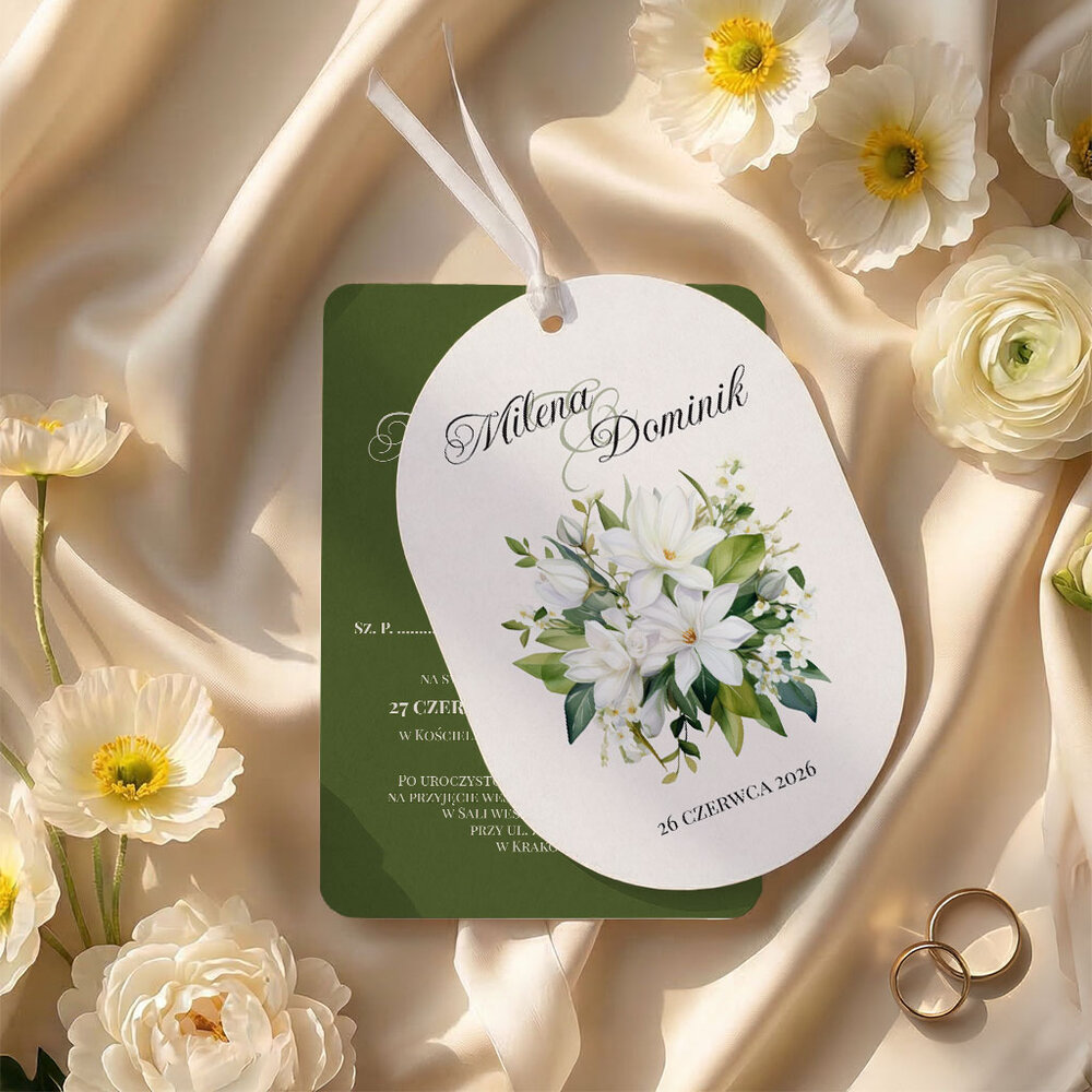 Zaproszenia ślubne owalne ze wstążką - Jowita