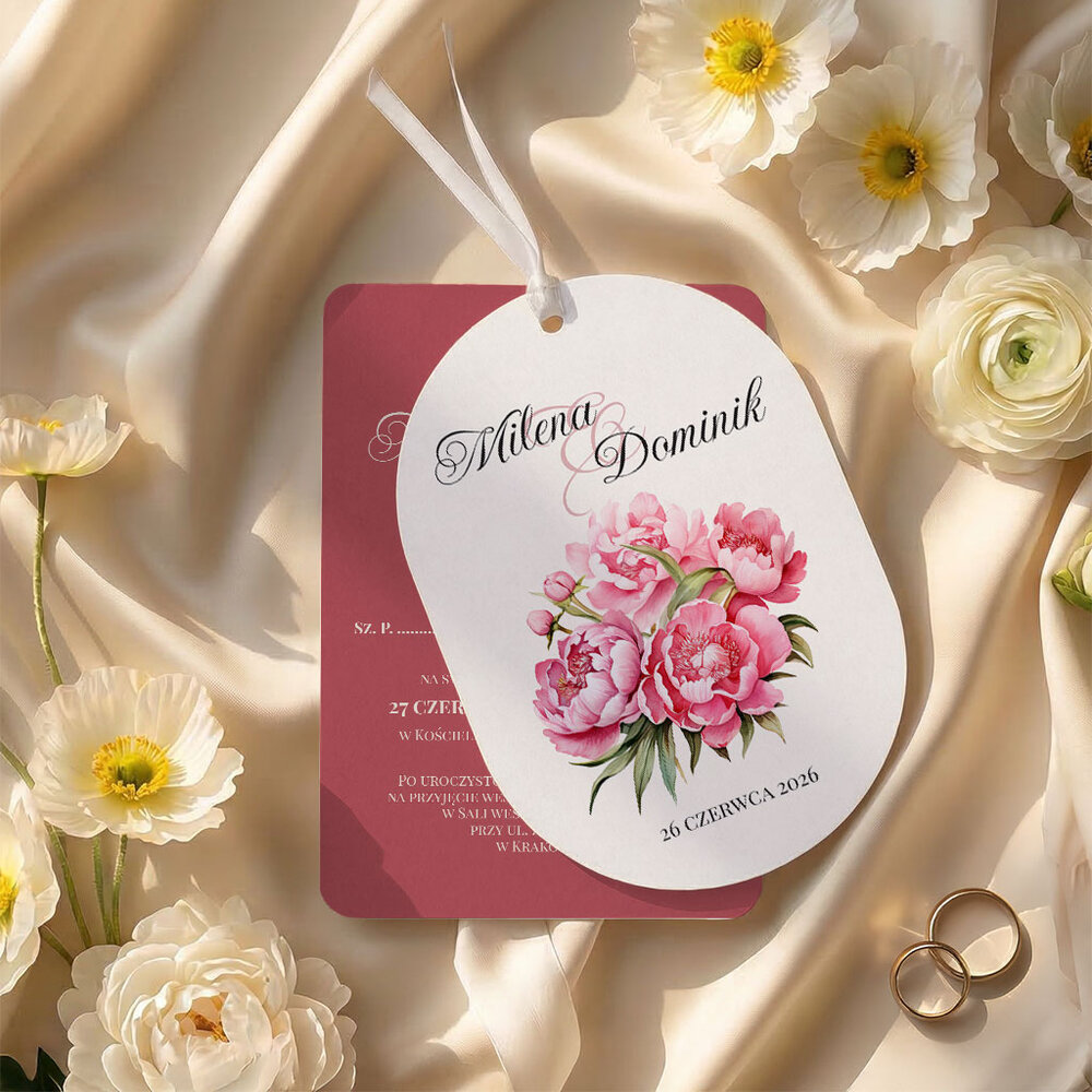 Zaproszenia ślubne owalne ze wstążką - Jowita