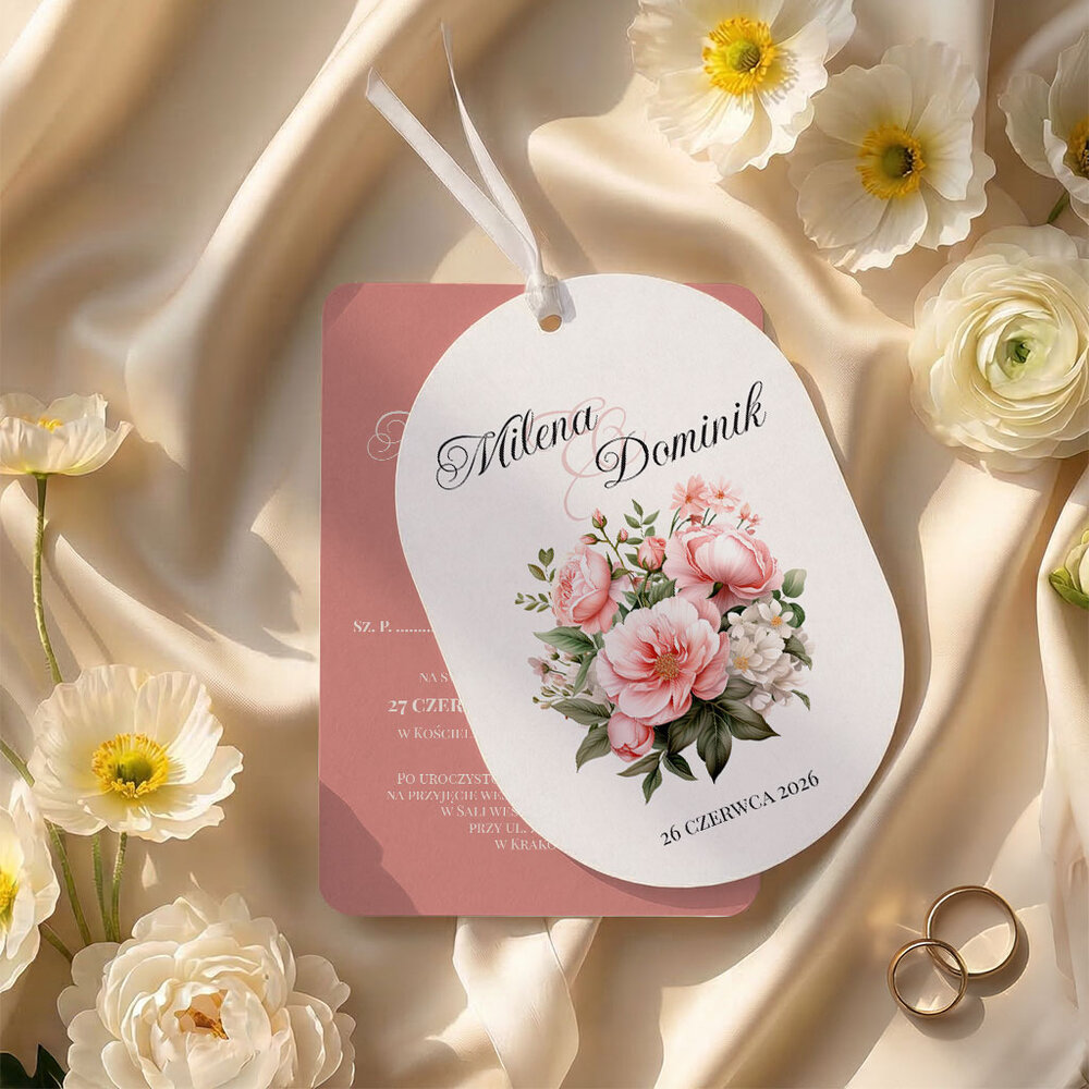 Zaproszenia ślubne owalne ze wstążką - Jowita