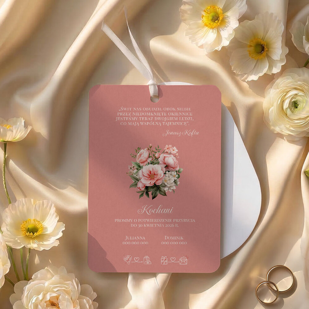 Zaproszenia ślubne owalne ze wstążką - Jowita