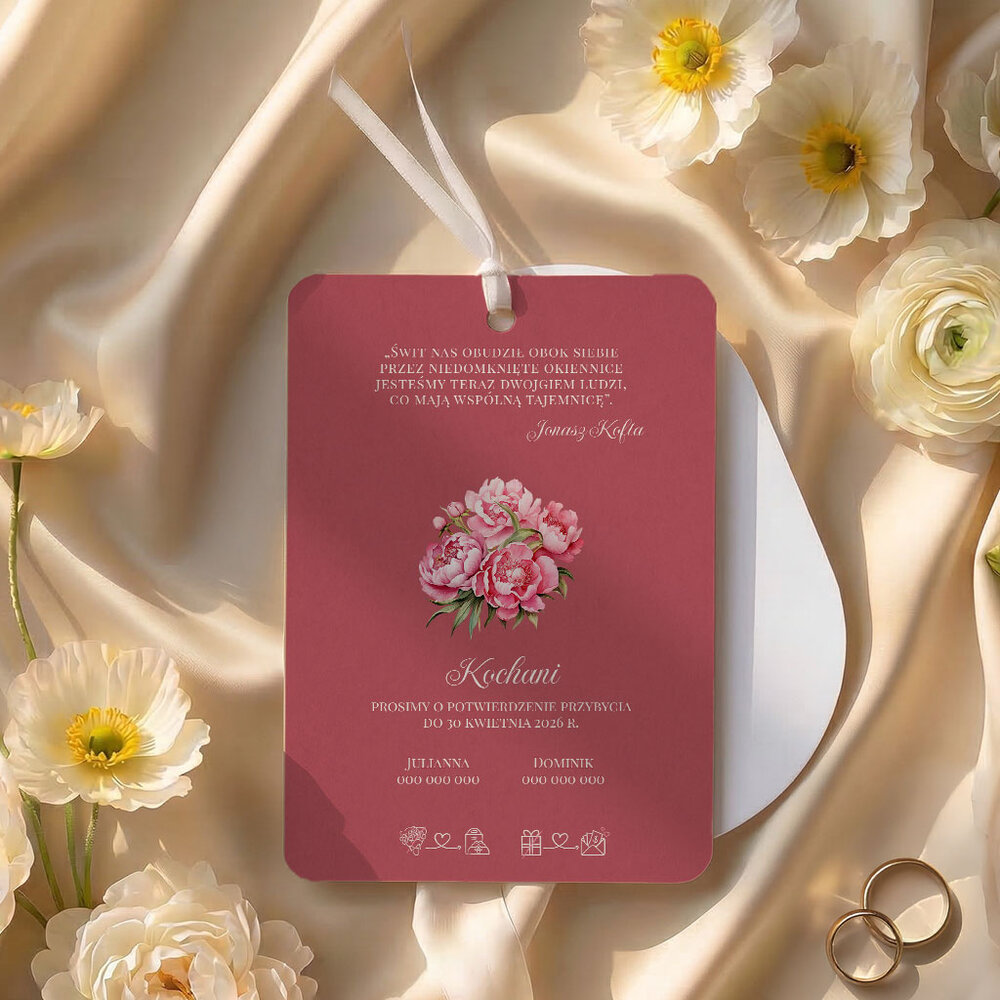 Zaproszenia ślubne owalne ze wstążką - Jowita