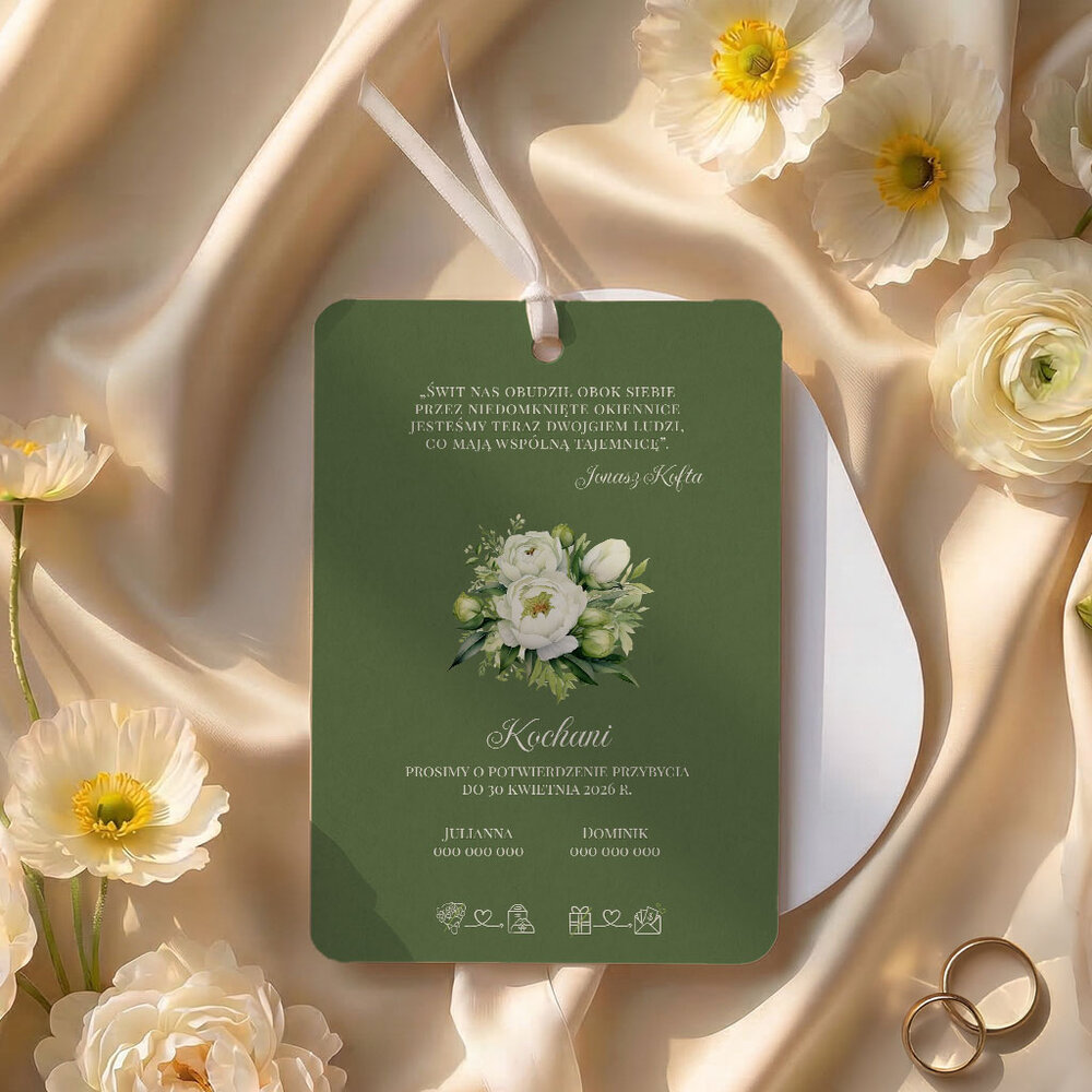 Zaproszenia ślubne owalne ze wstążką - Jowita