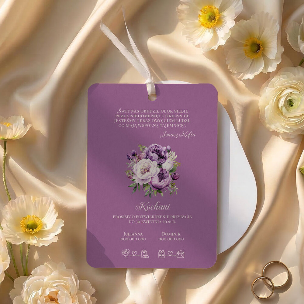 Zaproszenia ślubne owalne ze wstążką - Jowita