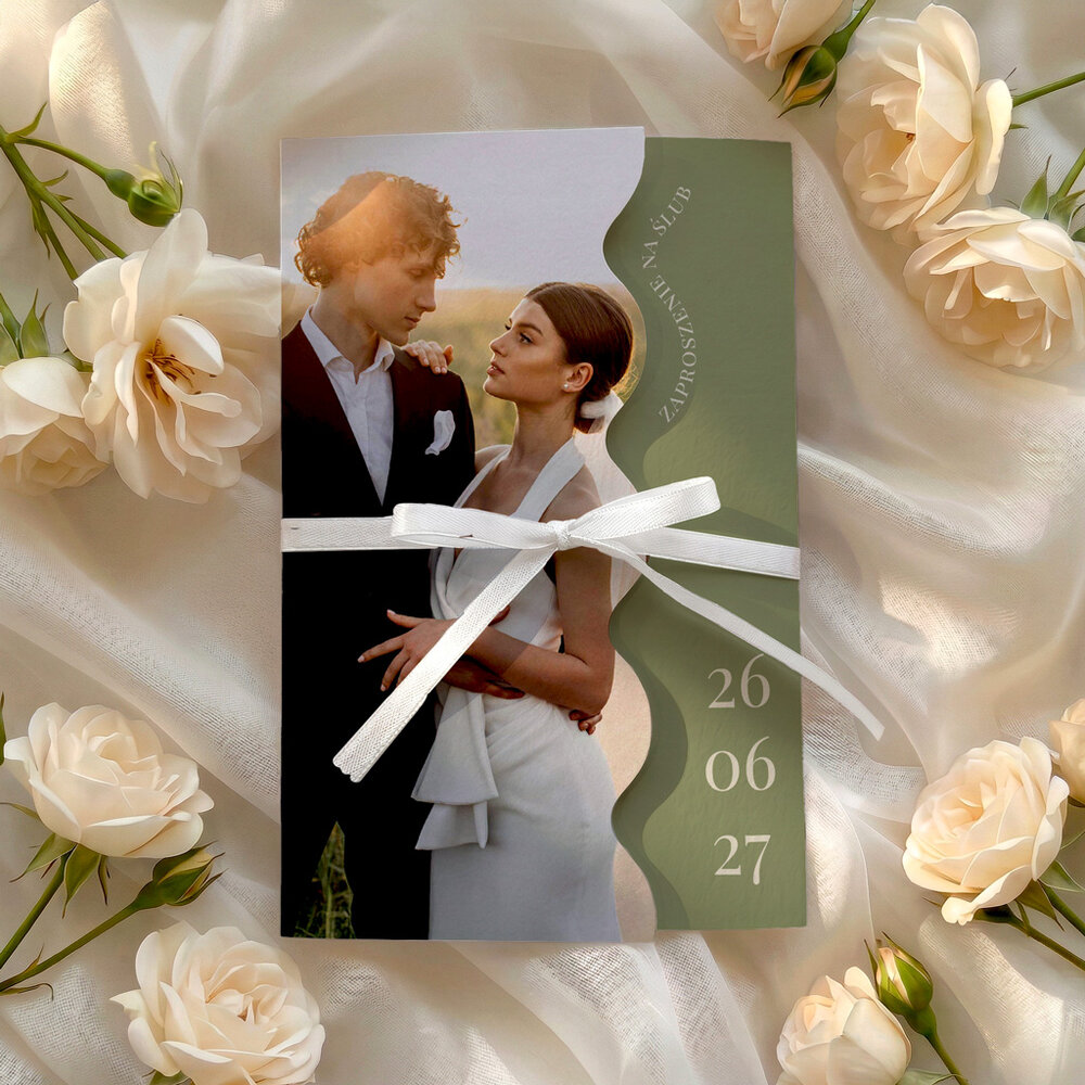 Zaproszenia ślubne falowane ze zdjęciem - Larysa2