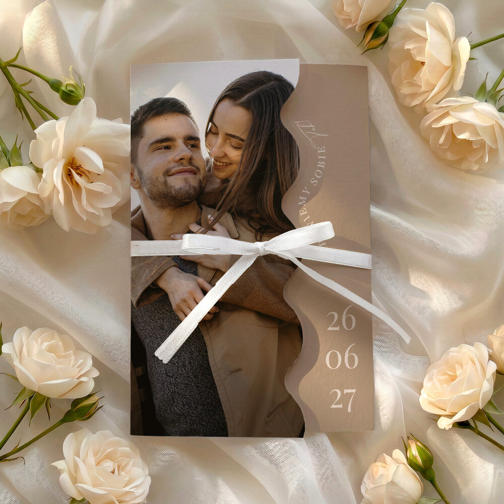 Zaproszenia ślubne falowane ze zdjęciem - Larysa2