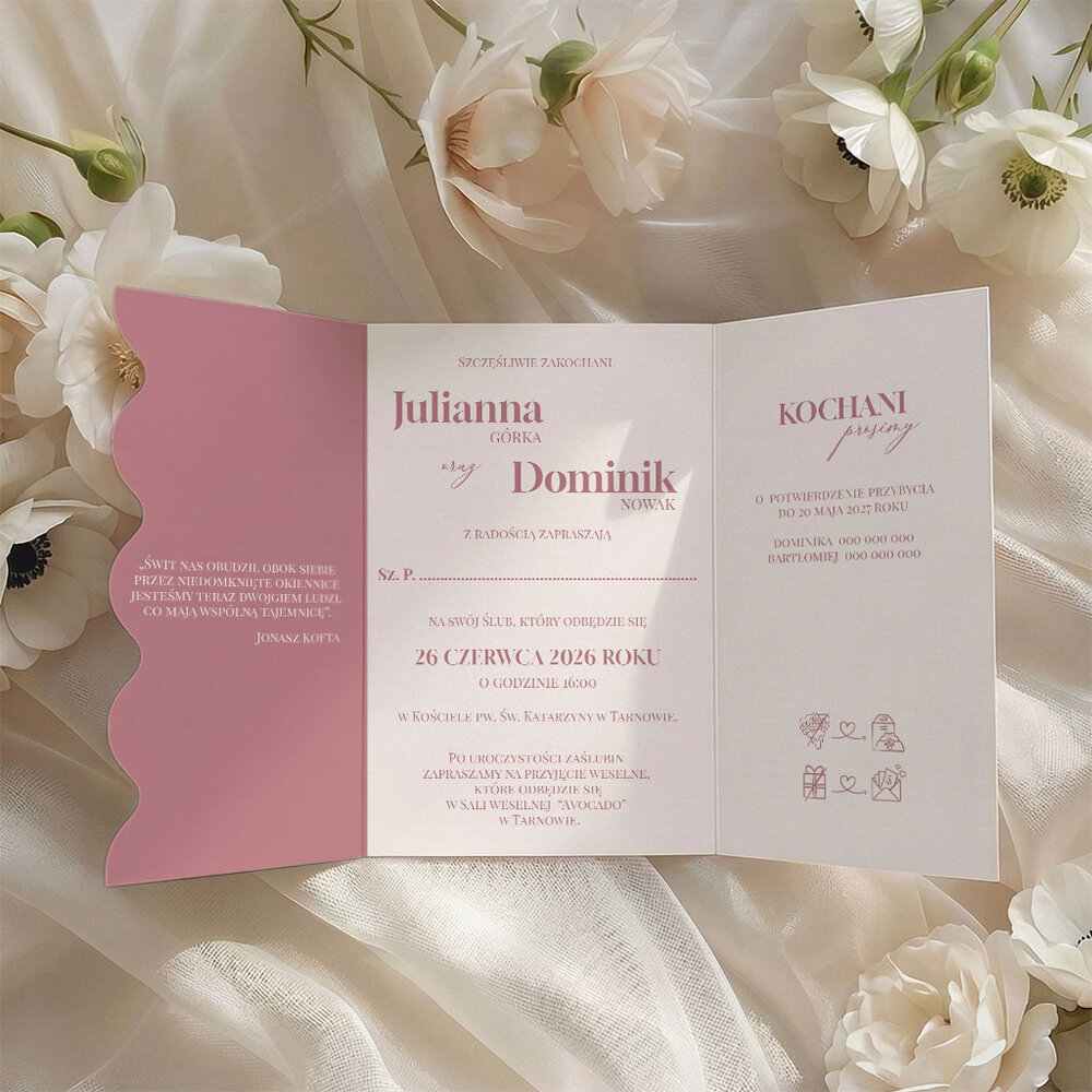 Zaproszenia ślubne falowane ze zdjęciem - Larysa2