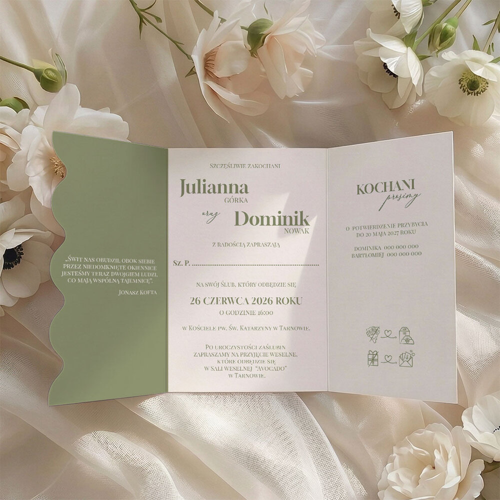Zaproszenia ślubne falowane ze zdjęciem - Larysa2