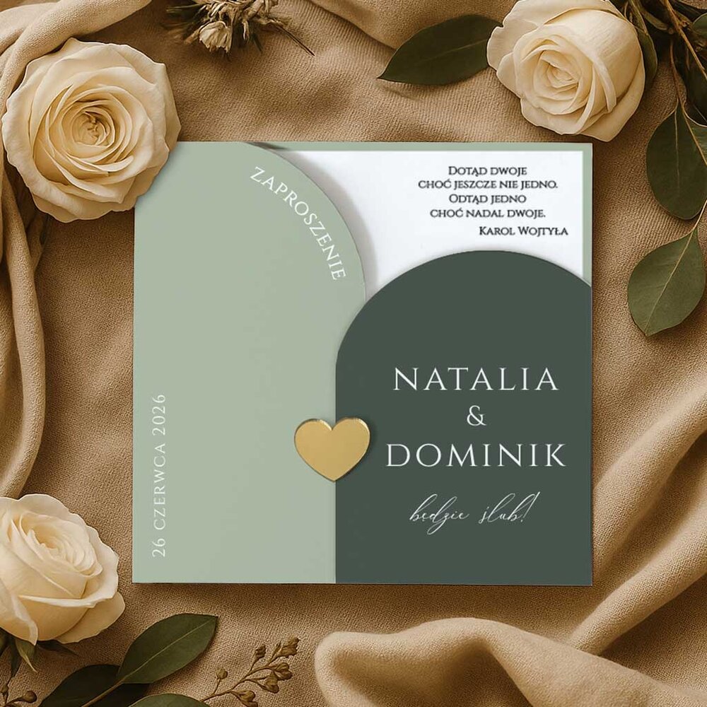 Zaproszenia Slubne - Penelopa ze zlotym serduszkiem