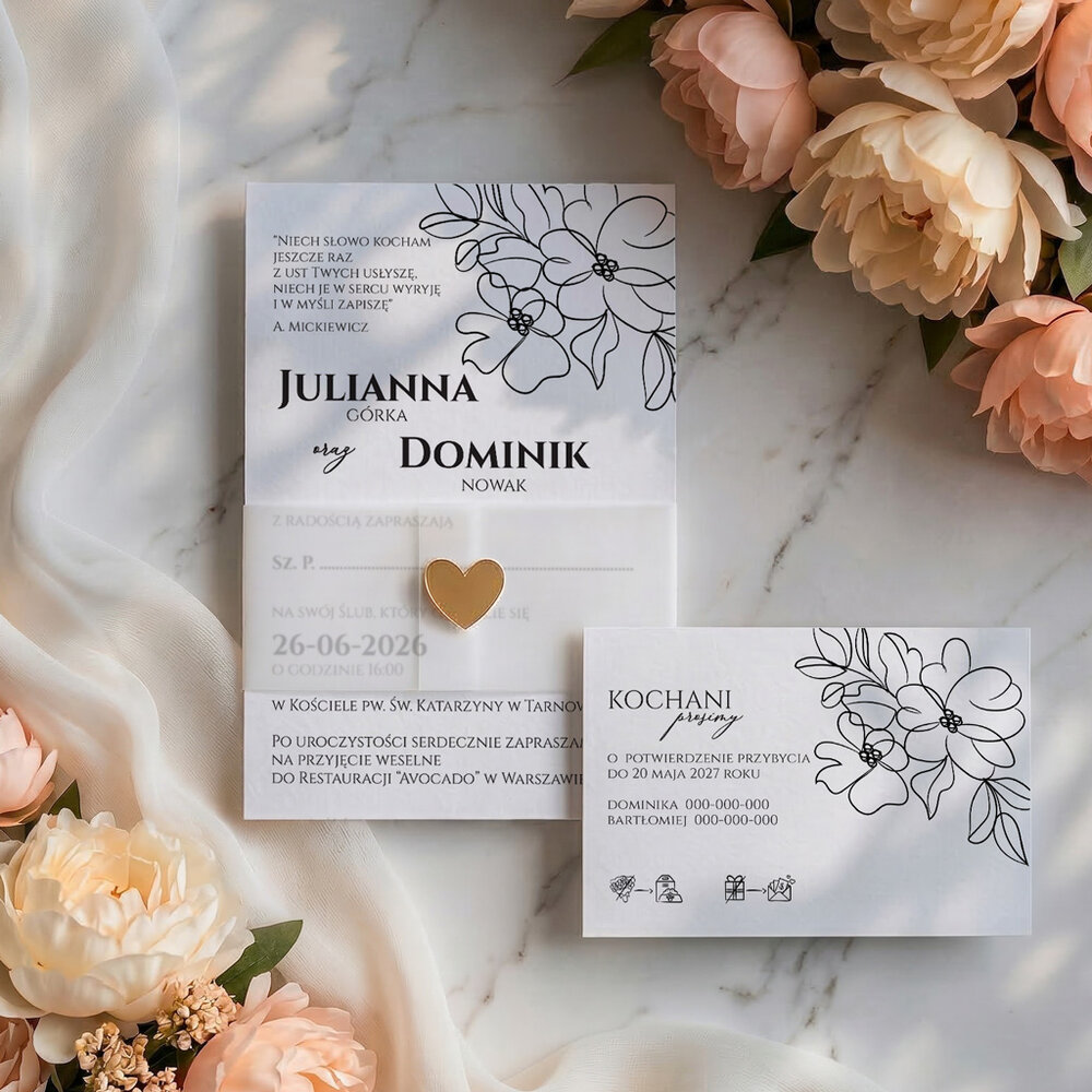 Zaproszenia ślubne z opaską z kalki - Elodie2