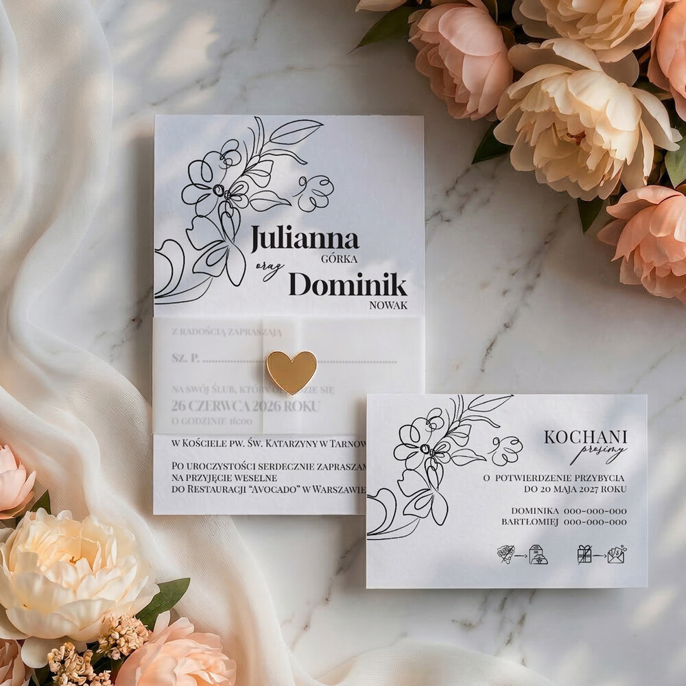 Zaproszenia ślubne z opaską z kalki - Elodie2