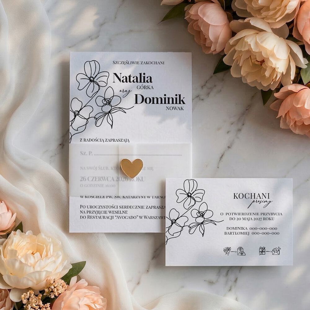 Zaproszenia ślubne z opaską z kalki - Elodie2