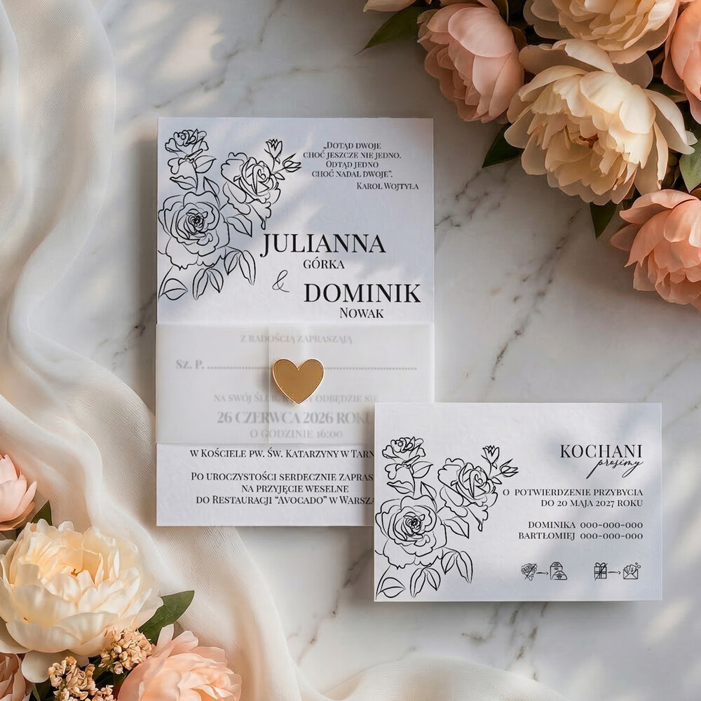 Zaproszenia ślubne z opaską z kalki - Elodie2