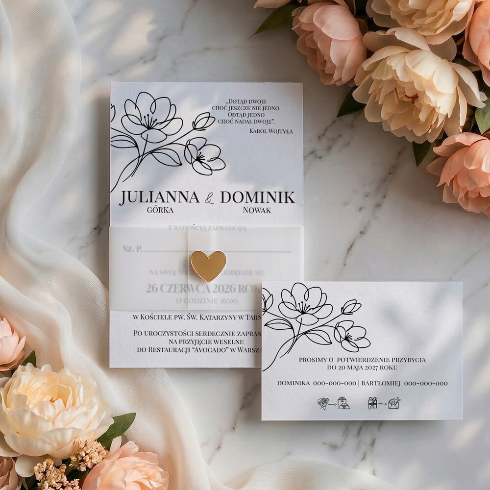 Zaproszenia ślubne z opaską z kalki - Elodie2