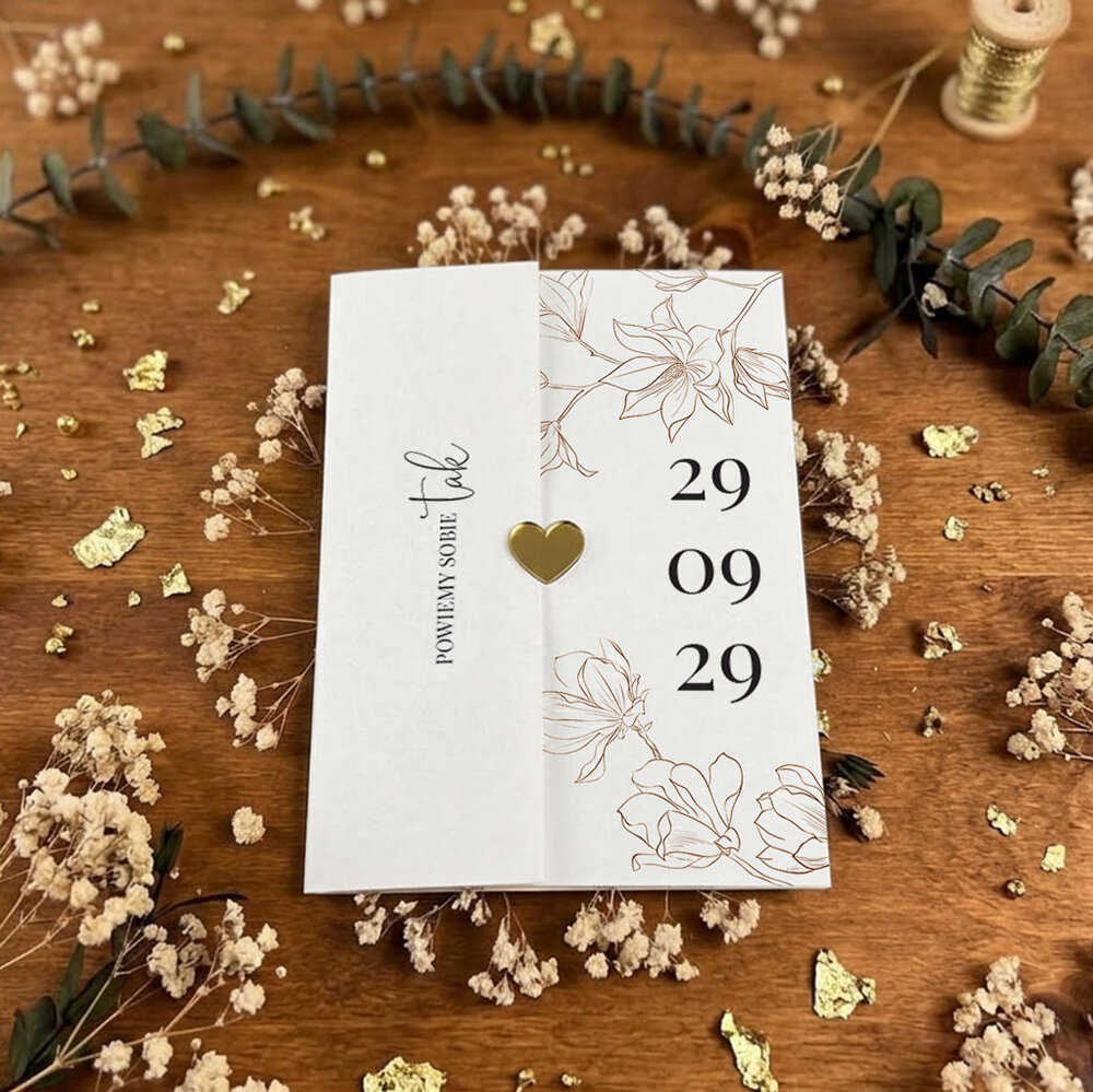 Zaproszenia ślubne ze złotym serduszkiem - Bella