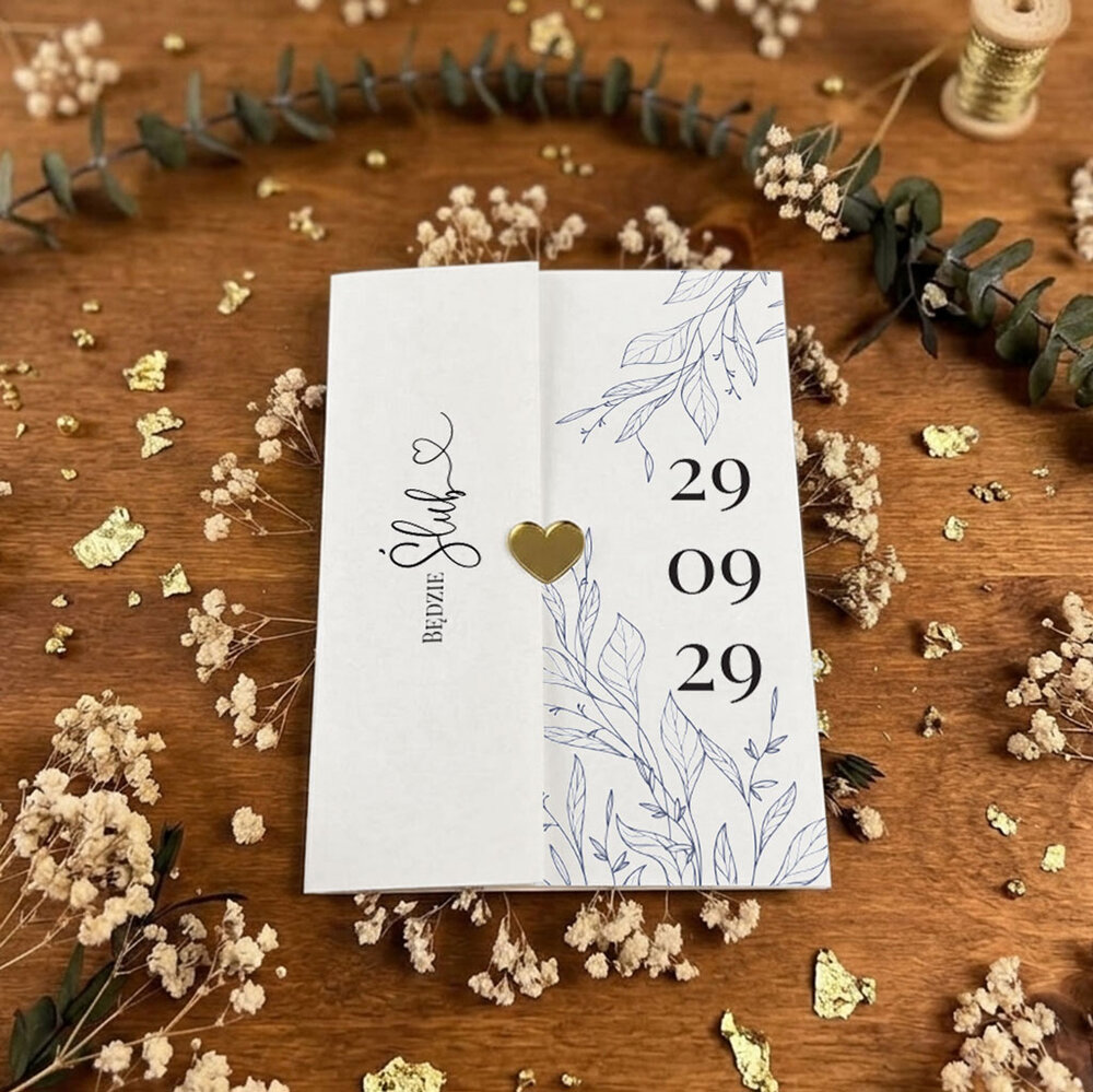 Zaproszenia ślubne ze złotym serduszkiem - Bella