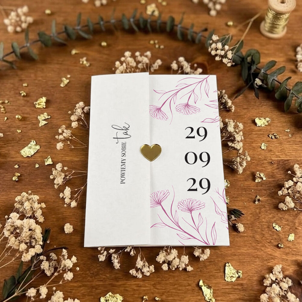 Zaproszenia ślubne ze złotym serduszkiem - Bella