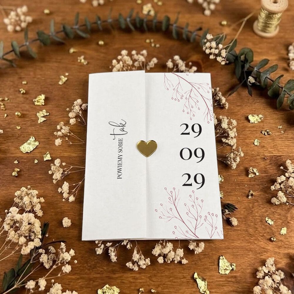 Zaproszenia ślubne ze złotym serduszkiem - Bella