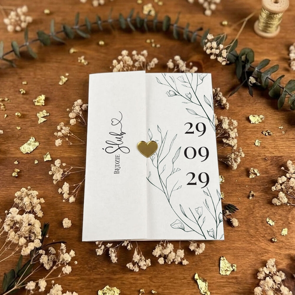 Zaproszenia ślubne ze złotym serduszkiem - Bella