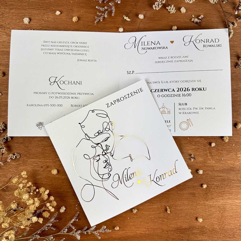 Złocone zaproszenia Ślubne Freja